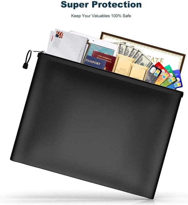 ING Brandsikker dokumentmappe - lynlåspose til kontanter, 25 cm x 33 cm - sort