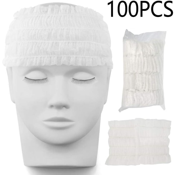 100 st Hårsnoddar i Elastiskt, Engångs, Mjukt, Non-Woven Material, Hudvänligt, Håraccessoarer för Spa, Salong, Makeup, Vit