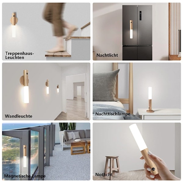 Vegglampe i tre med LED, USB-ladbare - Ask