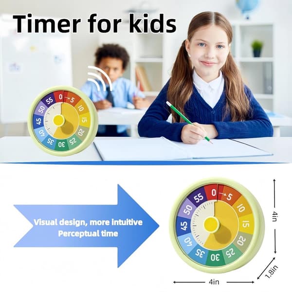 Visuell nedtellingstidtaker - 60-minutters timer, egnet for barn og voksne | Stille og stilig
