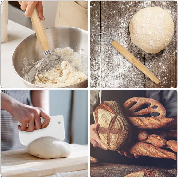 Dansk deigblander og eggevisp 2-delt sett, for baking og konditori, trefarge.