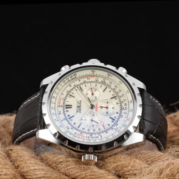 Automatisk mekanisk urban herr läder armband klocka kalender datum display