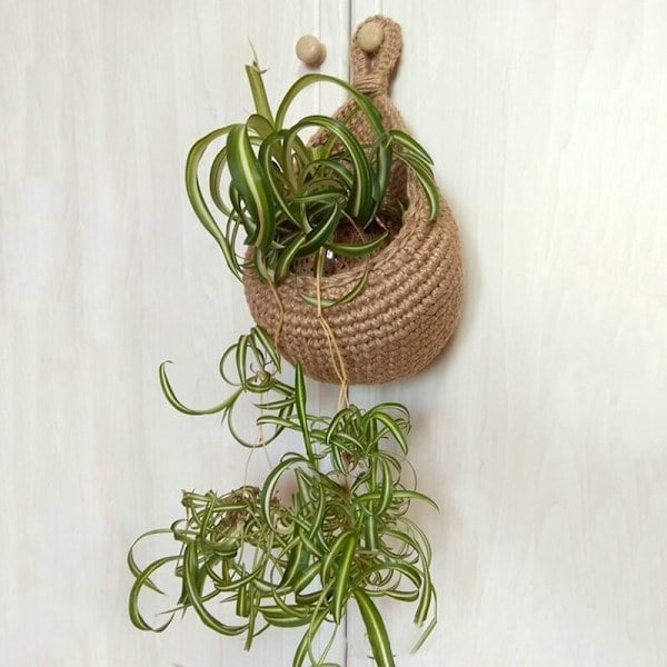 Väggmonterad frukt- och grönsaks korg, handvävd jute hängande förvaring, droppformad design