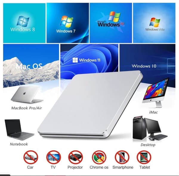 DVD-aseman liitin - USB 2.0 Super Drive - USB-C-sovittimella - Hopea