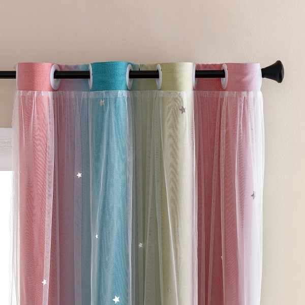 IC Dream Star Blackout Gardiner for Barnerom Flickrum Prinsesse Gardin for Datters Soveromsvindu (Rosa Blå, B132 X H244cm)