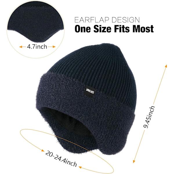 Vinterfleece Line Beanie med Øreklaff for Menn og Kvinner, Utendørs Varmt Termisk Strikket Hette Navy Blue