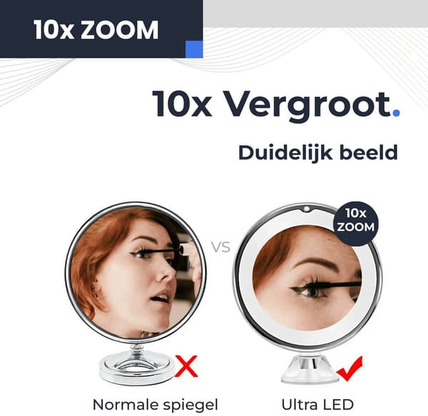 10x LED-sminkspegel med sugpropp, 1 st, badrum/sminkbord