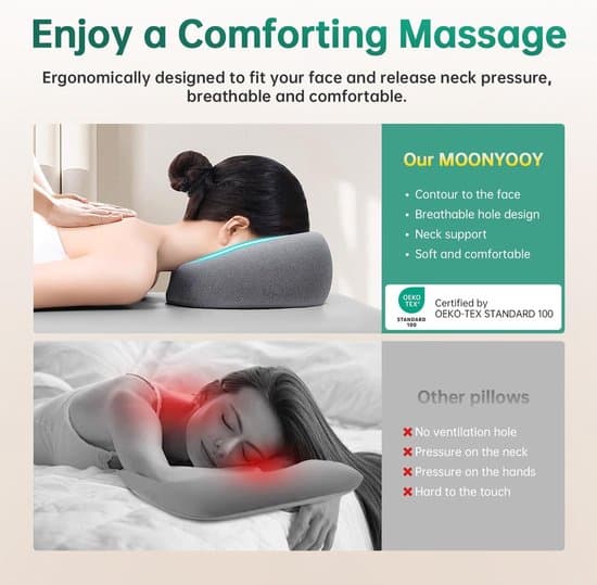 Massage ansiktskudde - Ansiktskudde i memoryskum - Perforerad kudde - Massagekudde för barn och vuxna - för skönhetsvård - för massagebänk - Grå