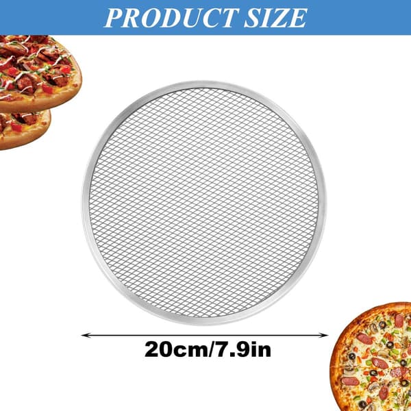 Perforert pizzabakebrett i aluminium (2-delt sett), for baking av pizza, brød og kaker i ovnen, 20 cm, sølv.