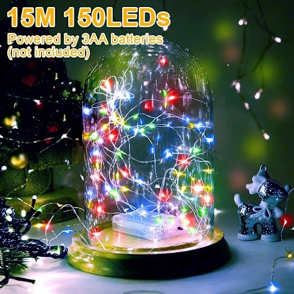 LED-valoketjut, 2 kpl 15m 150 Paristoilla toimiva juhliin, häihin, jouluun 150 LED neljää väriä 150 LED four colors