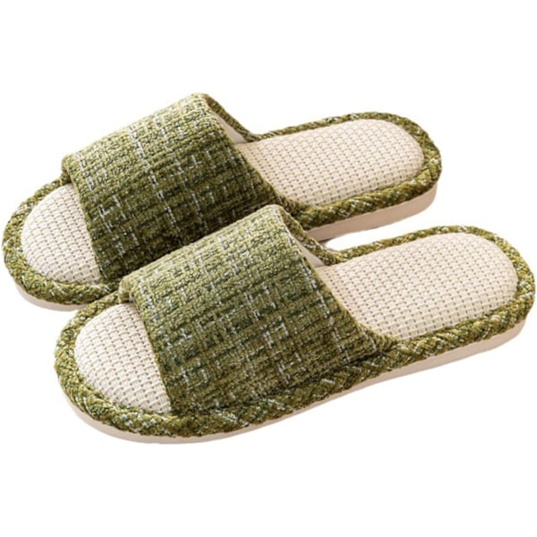 Linen Slippers for Women - Casual Open Toe, Soft & Silent Home Sandals, Indoor & Outdoor, Green, UK 5.5/6