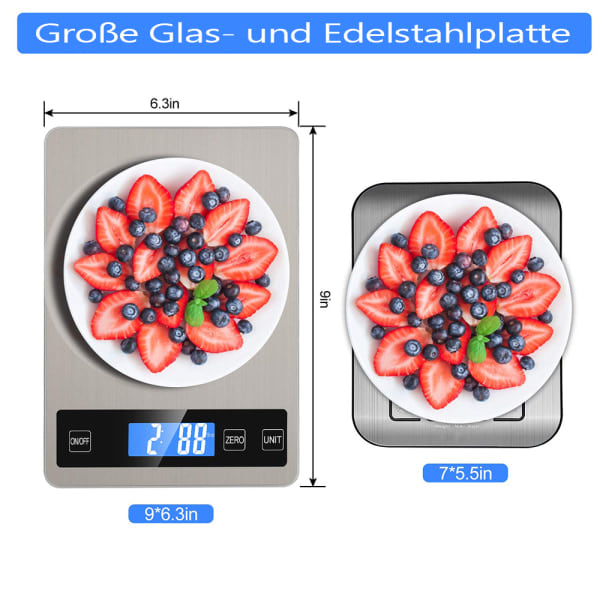 33lb/15kg Genopladelig Digital Køkkenvægt 1g/0.1oz Præcisionsvægt Vandafvisende Rustfrit Stål