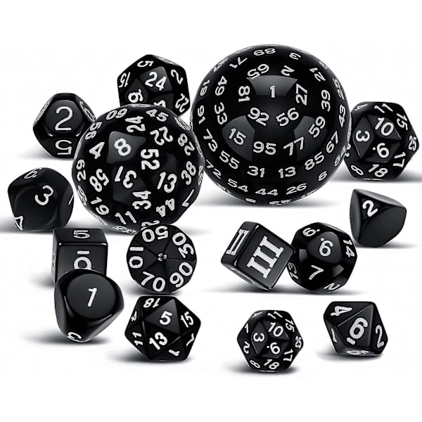 15-delt komplet polyhedralt DND terningesæt D3-D100 Sfærisk terningesæt 100-sidet RPG terningesæt