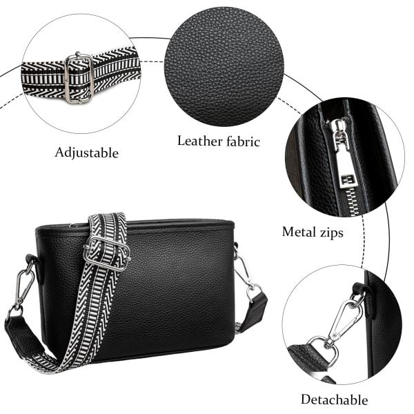 Axelväska för damer, bred rem, crossbody-väska, läderväska, axelväska
