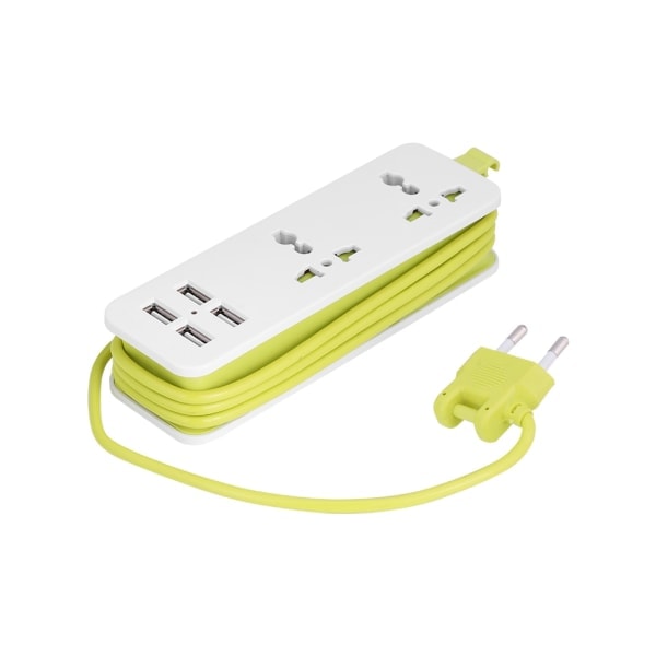 4 USB 2 Tre-Huls Stikkontakt Rejsebeskytter - 1200W Sikker Bærbar Rejselampe Stik - EU Stik