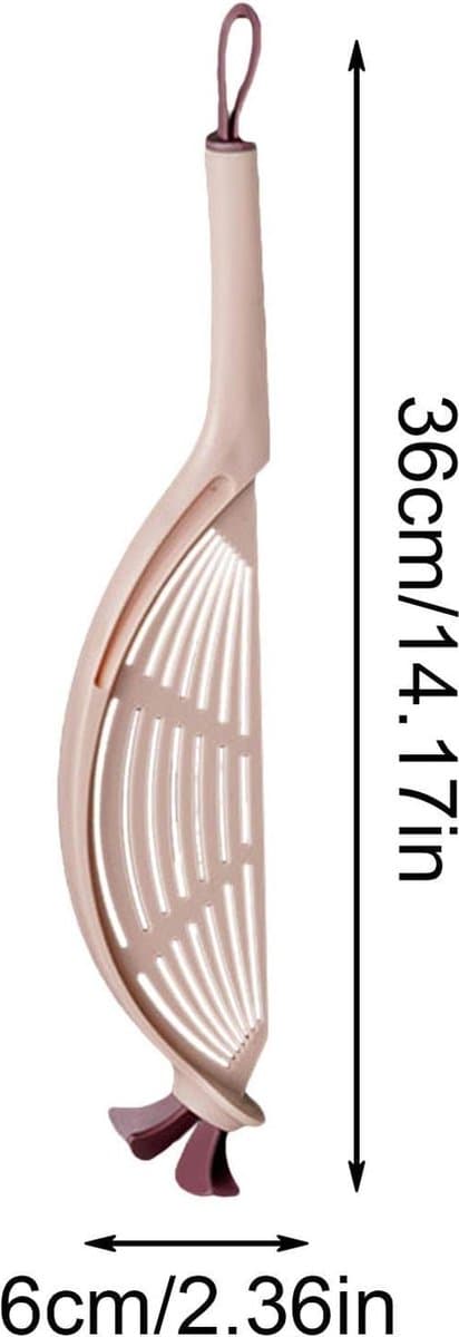 Multifunksjonell risavrenner (rosa), for drenering og oppbevaring av ris, frukt og grønnsaker.
