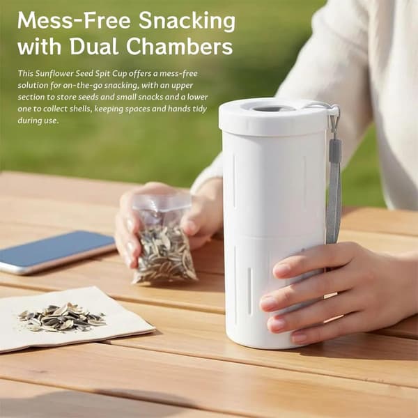 Bilmonterad 2-i-1 snackskopp, för förvaring av solrosfrön och fruktskal, grön.