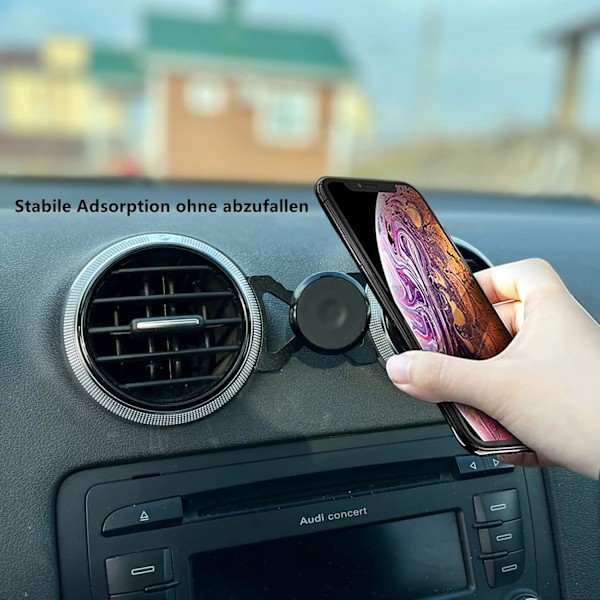 Magnetisk biltelefonholder kompatibel med Audi A3 8P og Audi S3 8P, egnet for smarttelefoner og GPS med 360 grader (Svart)