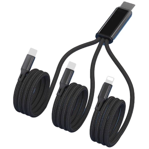 3-i-1 USB Type C til Type C Ladekabel [120cm per gren] 66W maks PD Hurtiglading Multi-bruk USB C Datakabel for Billading (Svart)