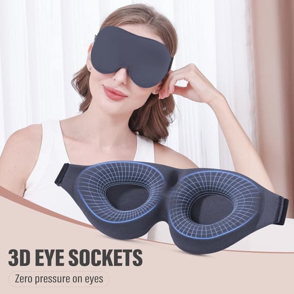 3D sovemaske for sidesovere, pustende og trykkfri, unisex, grå.