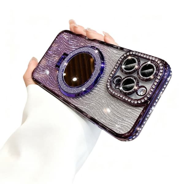 Magnetisk iPhone 16 Serie Cover med Stand og Spejl (Lilla, 16 plus)