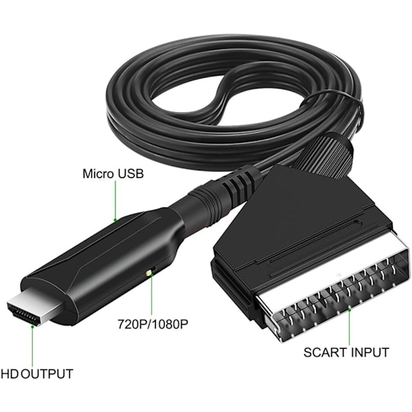 SCART til HDMI-konverter, alt-i-én SCART til HDMI-adapter, 1080P