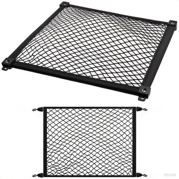 Elastisk bagasjenett til bil, 80×60cm, med karabinkrok og ABS-kroker.