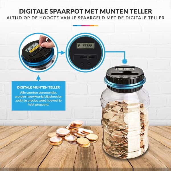 1,8L - Transparent - Digital mønttæller - Blå