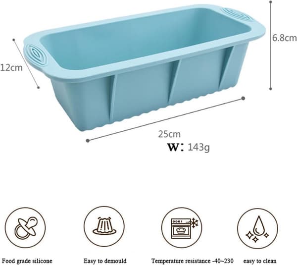 Silikone rektangulær bageform, non-stick, til brød, kager og tærter, lyseblå.