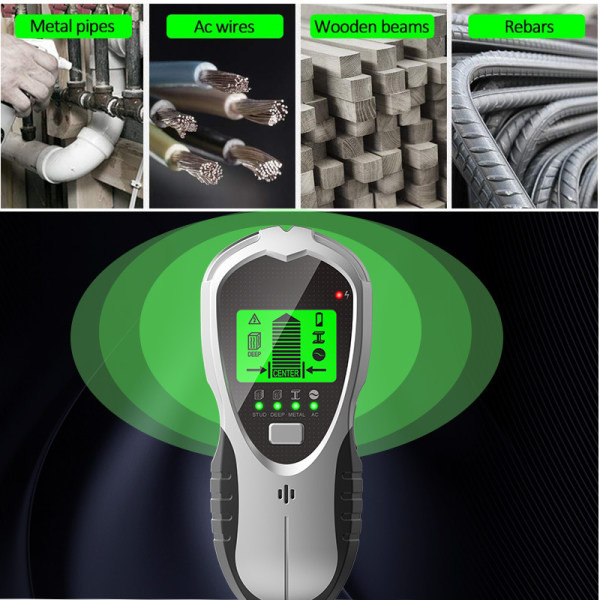 Kabel Finder Vægscanner Detektor 4 i 1 Multifunktionel med LCD Display Lydalarm Metaldetektor Kabel Finder Kabel Finder til Strøm