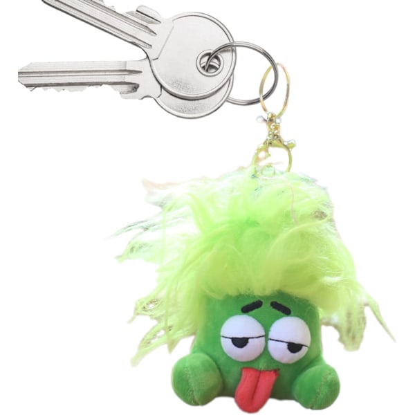 Plush Doll Keychain, Cute Tongue Sticking Out Design, Hair Explosive Doll Pendant for Boys and Girls - Green