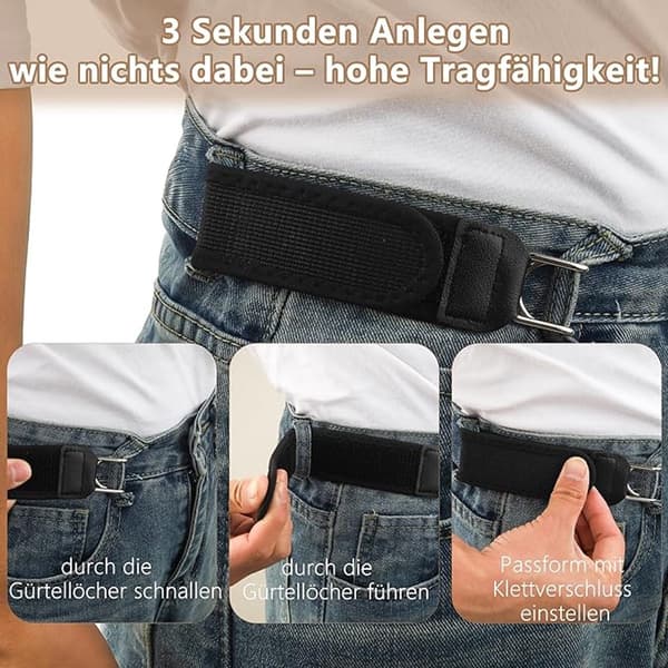 Usynlig elastisk linning, justerbar velcro uden spænde, unisex.