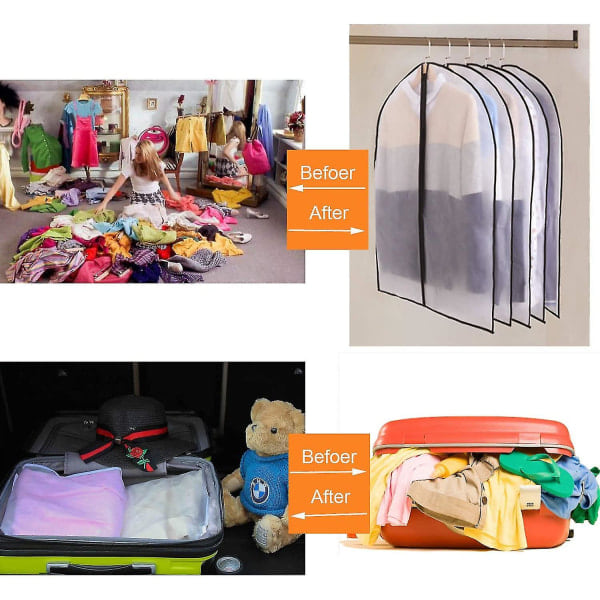 12-pack kostymöverdrag, lång, 60 x 120/100 cm kant transparent kostymöverdrag