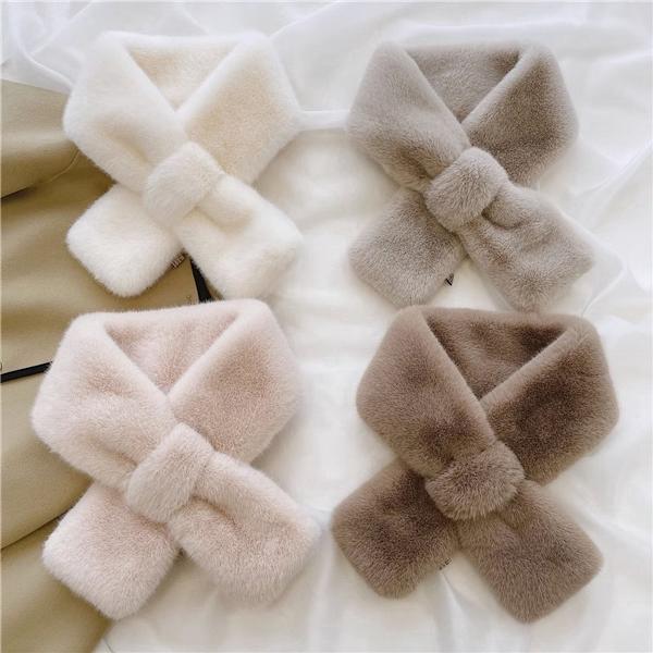 Solid fleece halstørklæde, vinter crossover halstørklæde - 80*12 cm, beige