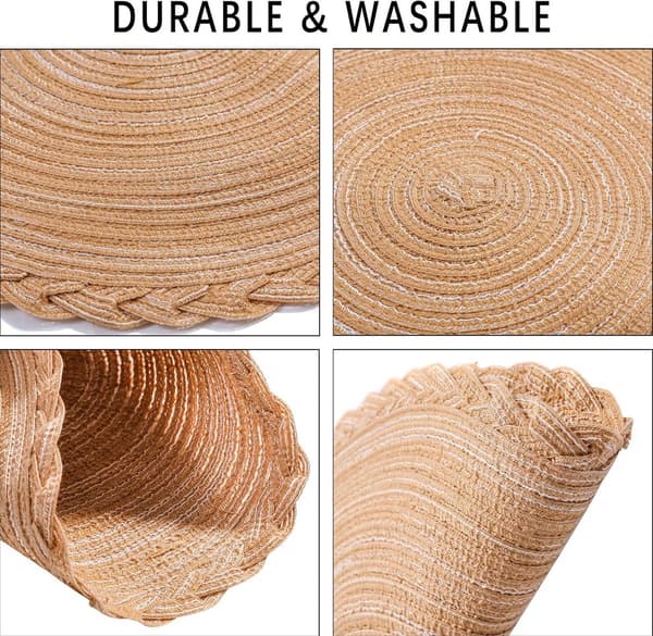 Runde vevde blondebrikker firesett, 30×30cm, bordfestdekorasjon, kaffebrun.