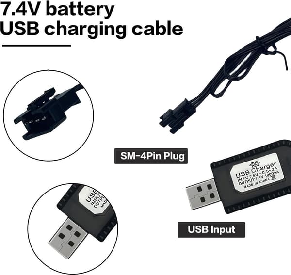 7,4V fjernkontroll batteriladekabel, SM-4PIN plugg