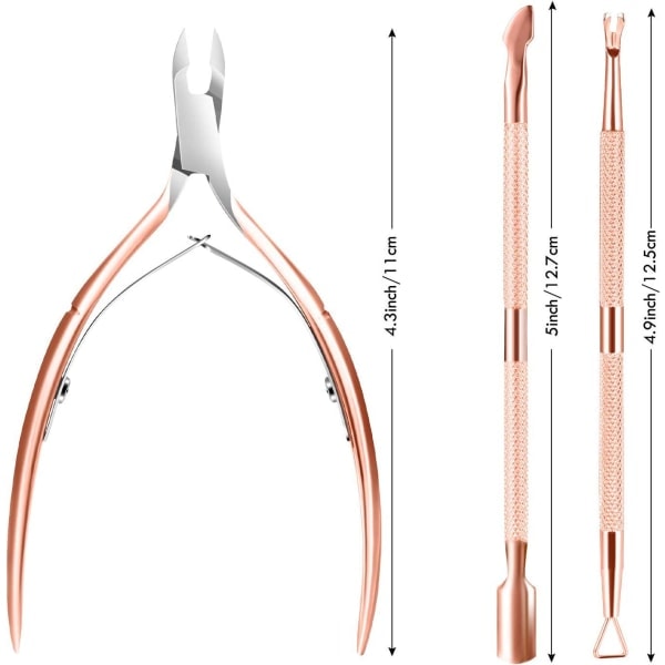 3-pak neglebåndssaks - Roségullfinish med neglebåndskyver - Presisjonspleieverktøy for manikyr