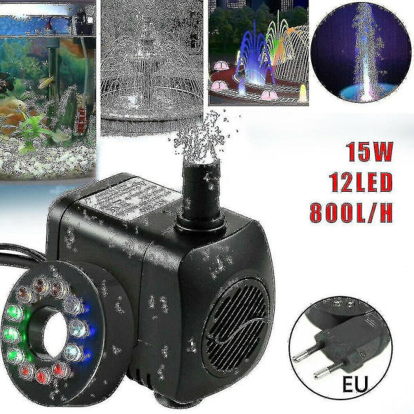 15W 800l/h Suihkulähdepumppu Teichpumppu Vedenpellipumppu Puutarhapumppu Pumppu Suihkulähde 12 LED-valolla