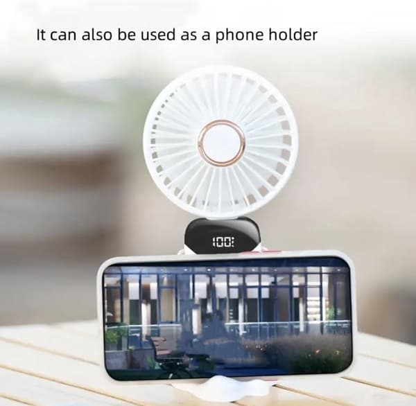 ING Håndholdt Vifte - Hvit - Mini Vifte - 3600 mAh - Digitalt Bilde - 5 Moduser