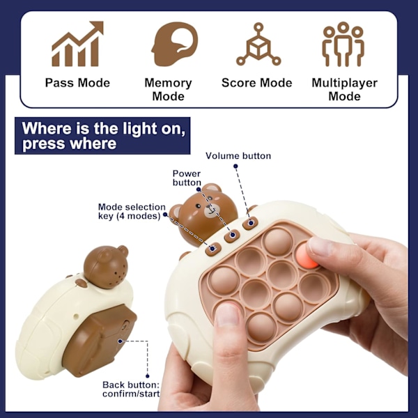 Smart Fidget, Lysende Mønsterpoppende Spil Genombrydende Puslespilmaskine Tryk Boble Pop Fidget Sensorisk Legetøj Gave til Børn Voksne