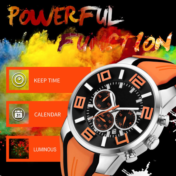 Herre- og drengeur, militær- og sportsur, chronograph med cool analogt kvarts Orange