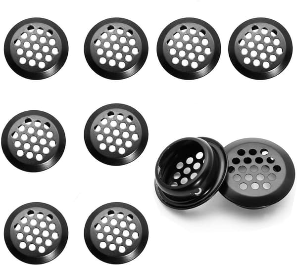 10 Sorte Runde Ventilationsriste - Monteringsdiameter 35 mm (1,38 tommer)