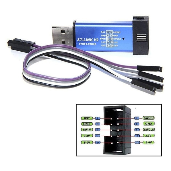 ST Link V2 Mini STM8 STM32 Simulator Programmer - Nedlastingsprogrammeringsverktøy med Shield-kabel (Tilfeldig farge)