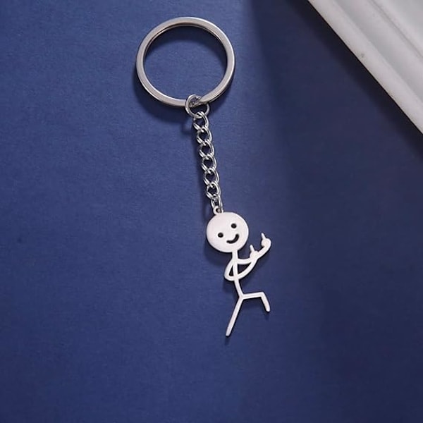 Rolig Smiley Face Figur Teckenspråk Nyckelring Finger Stickman Söt Trendig Väska Bilnyckelring Parpresent Nyckelring F&Q 3