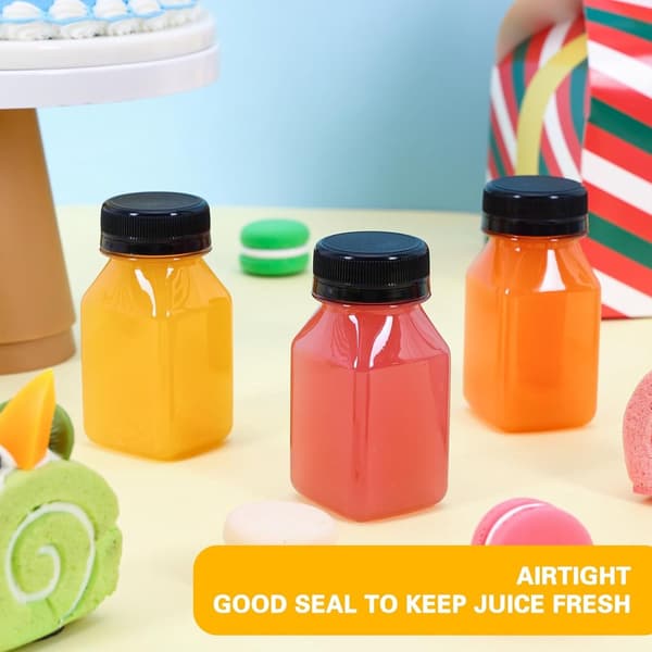 6-pack med 120 ml plastjuiceflaskor, små klara dricksflaskor, plastjuiceflaskor med lock, mini juiceflaskor, plastmjölkflaskor, klara