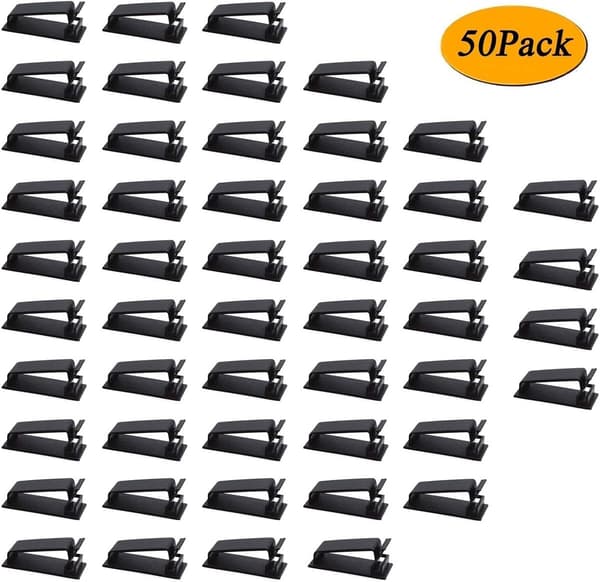 50 stk. selvklæbende kabelclips, sort