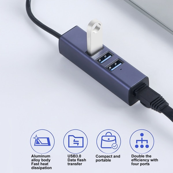 4-in-1 USB-C-keskitin RJ45 Gigabit Ethernet -portti 3 USB-porttia USB-C - Ethernet -sovitin tallennusreiällä kannettaville tietokoneille ja tableteille