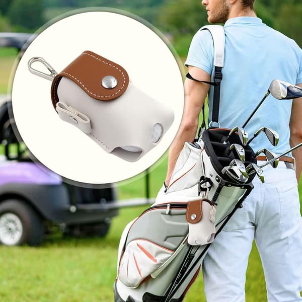 2-pack golfbälten, golfbollsamlare och förvaringsväskor (9,5 x 4,9 cm, blå och brun)
