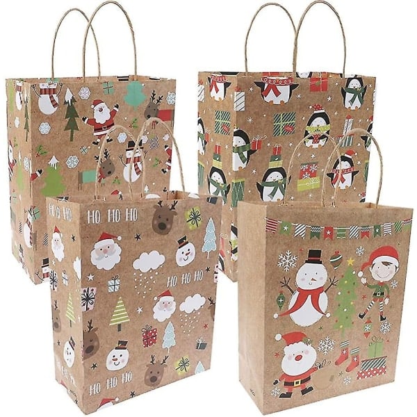 12-Pack Christmas Paper Gift Bags,aft Party Bags, Festive Design for Holiday Gifting