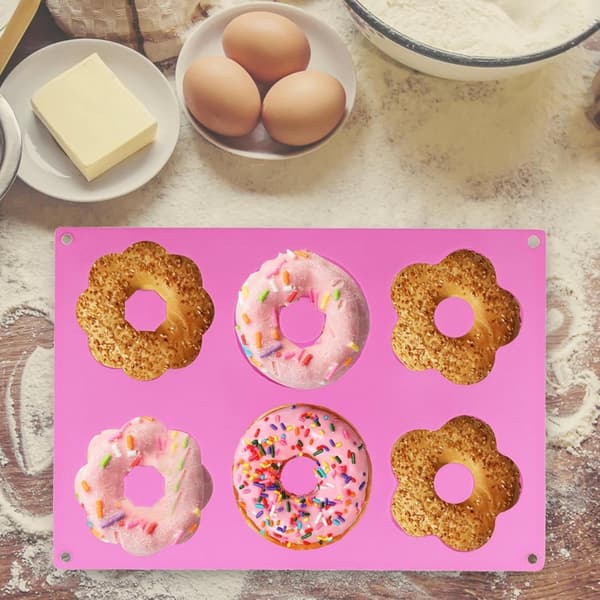 2 stk. Silikone Donutforme, Blomsterformede Bagelbageforme, Non-stick Silikone Bagelbageform, Småkager